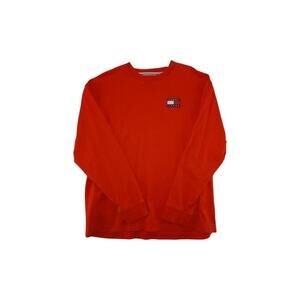 Tommy Jeans Red Long Sleeve Crewneck Shirt Mens XL Logo Patch